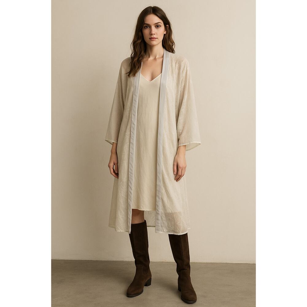 Chelsea28 Sheer Floral Velour Burnout Kimono Duster Cardigan Boho Layering M/L‎